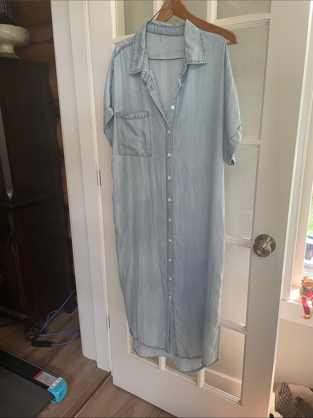 Light Blue Button-Front Denim Shirt Dress